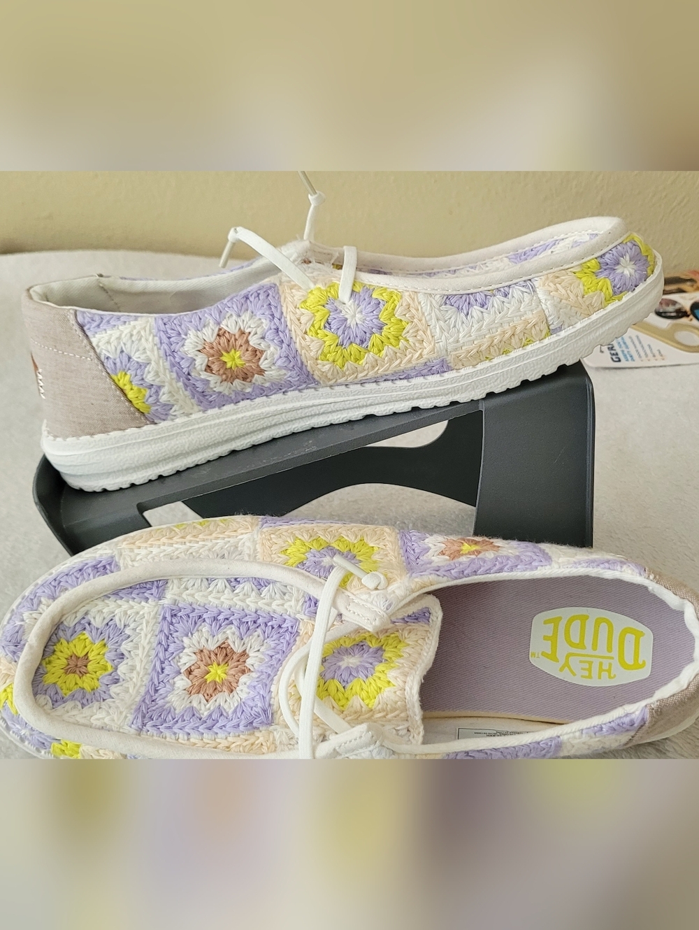 Hey Dude Wendy Cottage Crochet Slip On Shoe Lavender Women 11 Granny Square